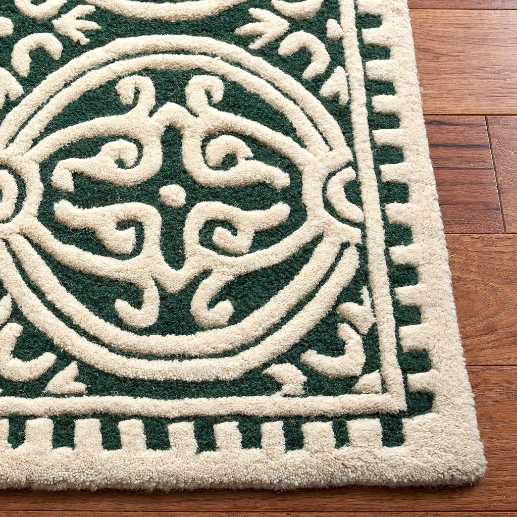 Cambridge Area Rug - 9' x 12', Dark Green & Ivory, Handmade Moroccan Wool