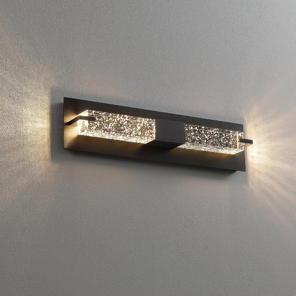 LED Wall Sconce Light: 19 Inch Black Modern Sconces Wall Lighting 3000K Dimmable Crystal Wall Lamps Indoor Bathroom