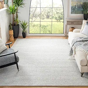 Marbella Collection Area Rug - 9' x 12', Light Grey & Ivory, Flat Weave Wool Design, Ideal for High Traffic Areas in