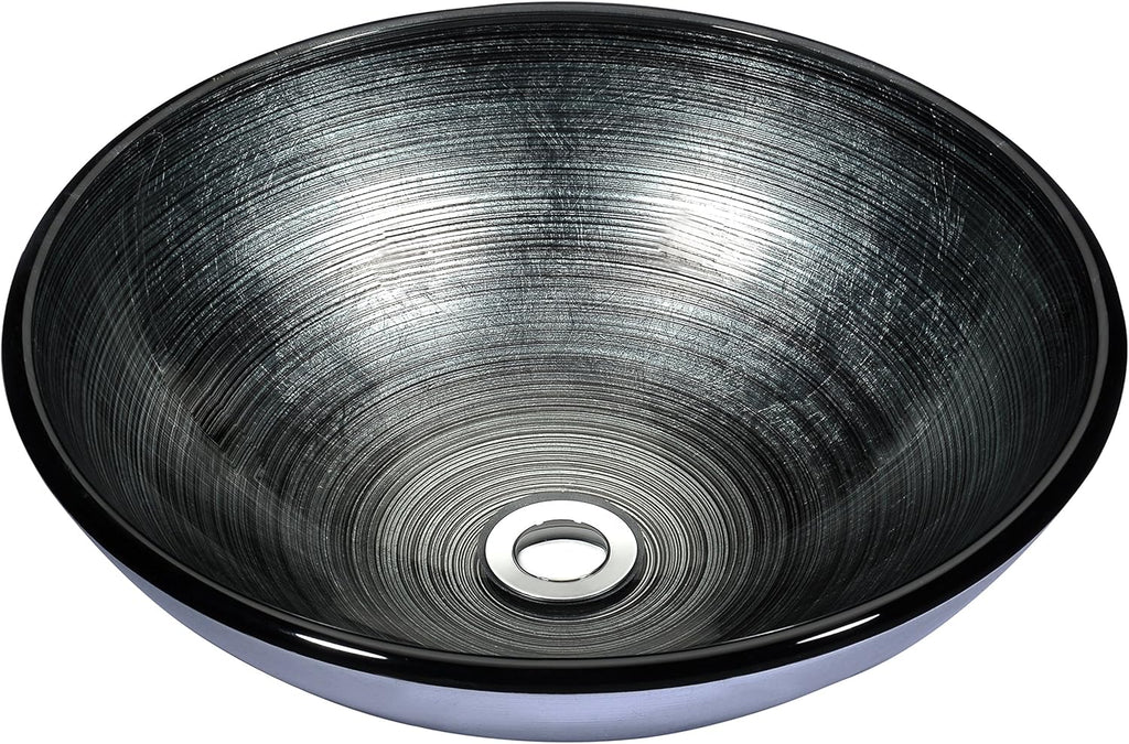 Stella Tempered Glass Vessel Bowl Sink in Preccious Storm | Dark Grey Charcoal Mount Bathroom Sinks Above