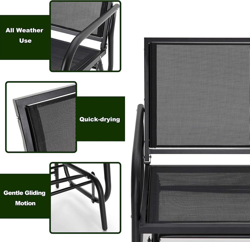 2 Person Outdoor Glider Bench Patio Glider, Patio Glider Swing Chair with Powder Coated Steel Frame and Breathable