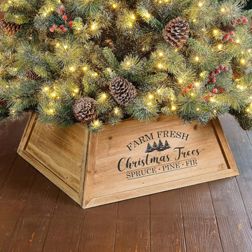 26" L Natural Wooden Trapezoid Tree Collar, Rustic Christmas Trees Stand Cover Fresh Tree Ring Festive Party Decor - Set of 2