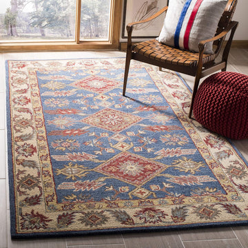 Area Rug 8x10 - Antiquity - Large - Blue & Red, Handmade Wool, Traditional Design