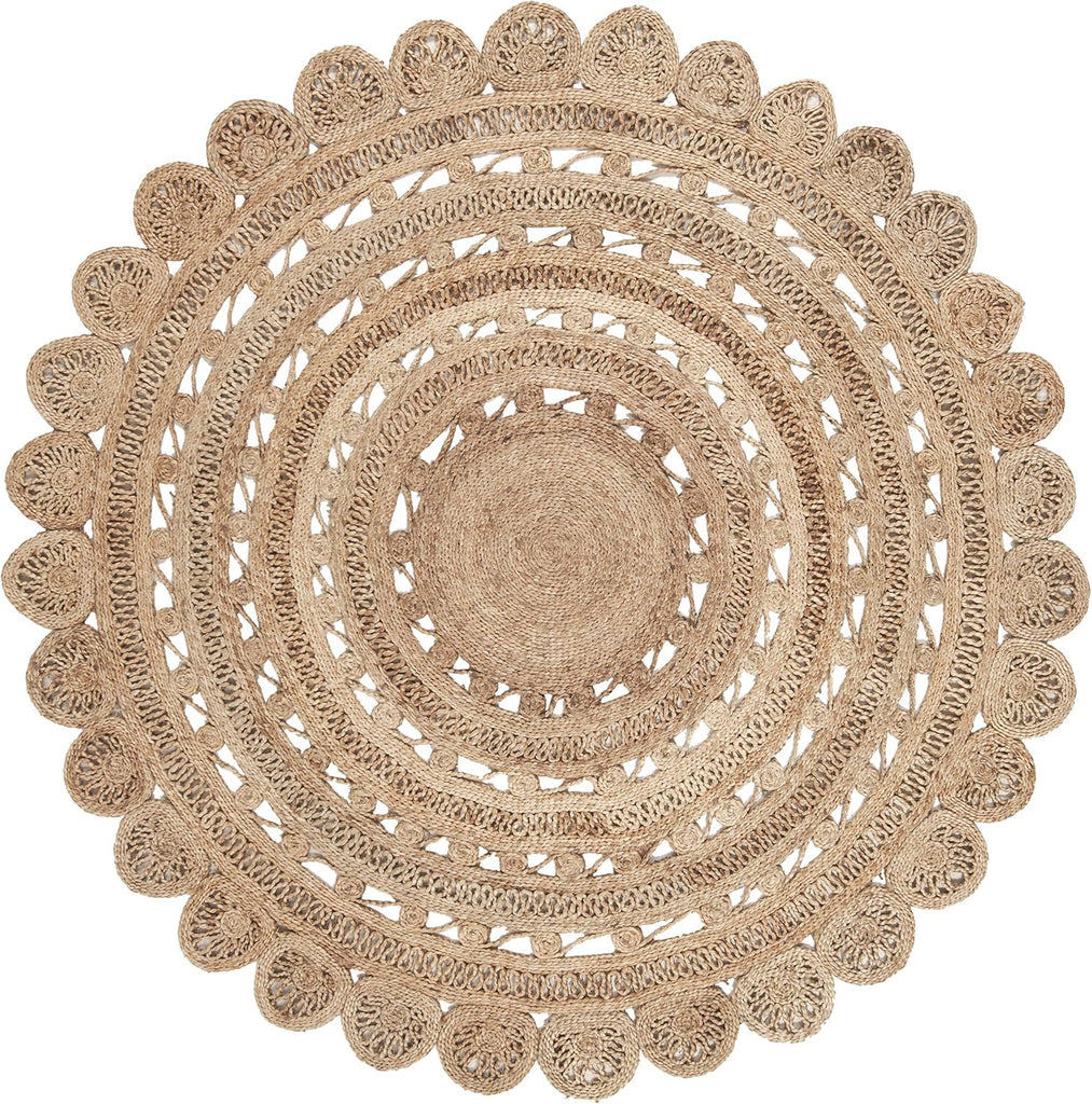 Natural Fiber Collection Area Rug 5 Round Natural Handmade Boho Charm