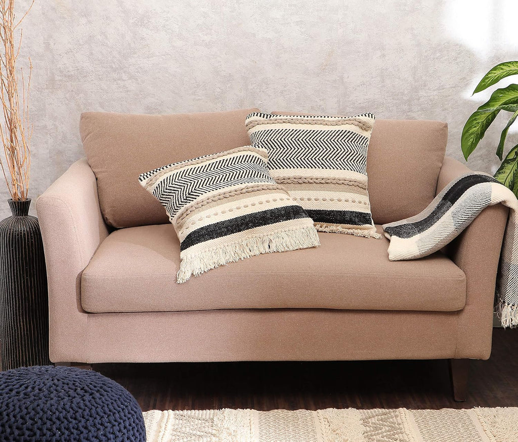 Handmade Boho Throw Pillow Covers - Bohemian Farmhouse Style - Accent Woven Indoor and Covered Patio Pillow Cushion