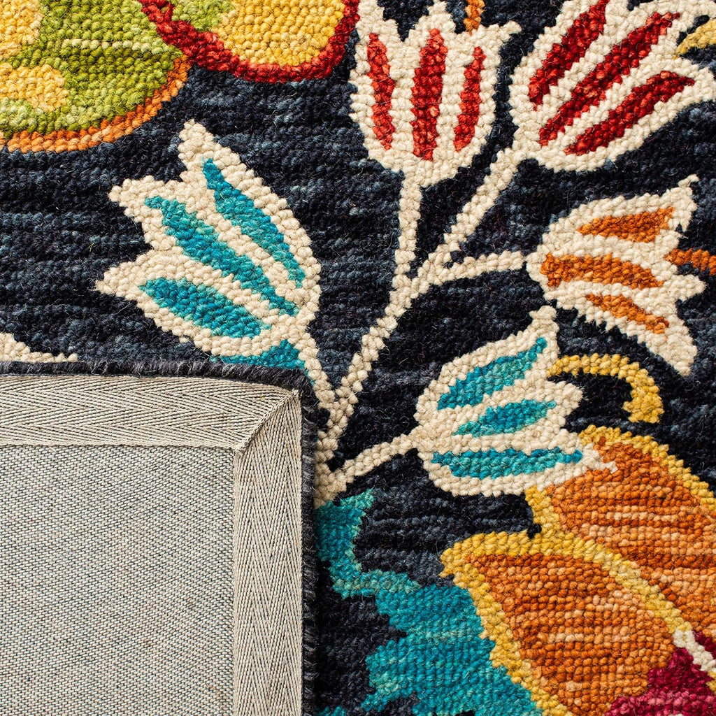 Aspen Area Rug - 9' x 12', Charcoal & Blue, Handmade Boho Floral Wool