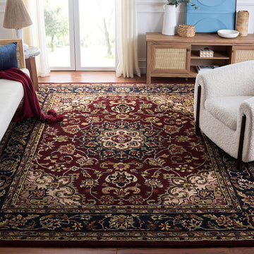 Classic Burgundy / Navy Handmade Traditional Oriental Premium Wool Area Rug