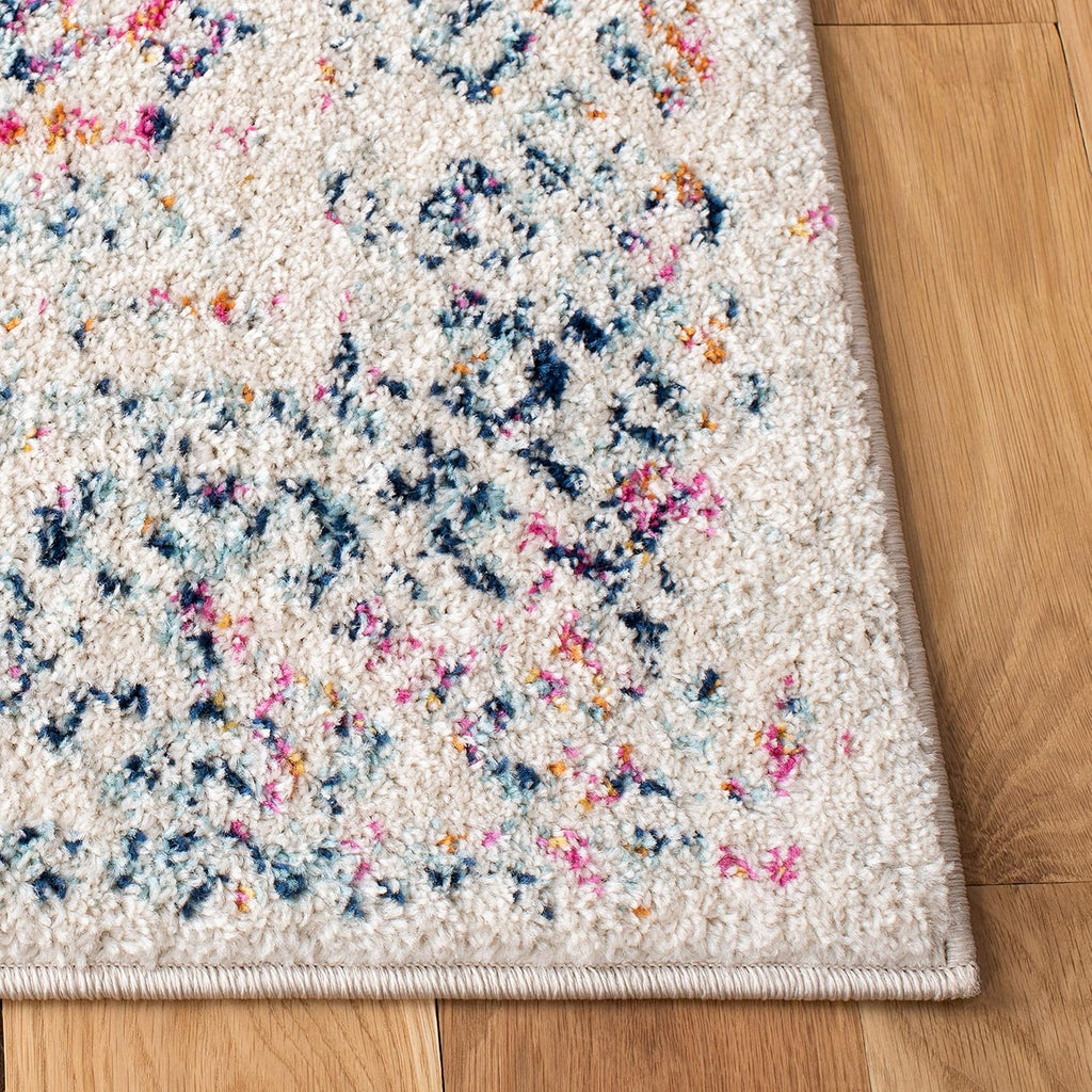 Area Rug 12x15 - Tulum - Large - Ivory & Dark Blue, Moroccan Boho Distressed Design, Non-Shedding & Easy to Clean