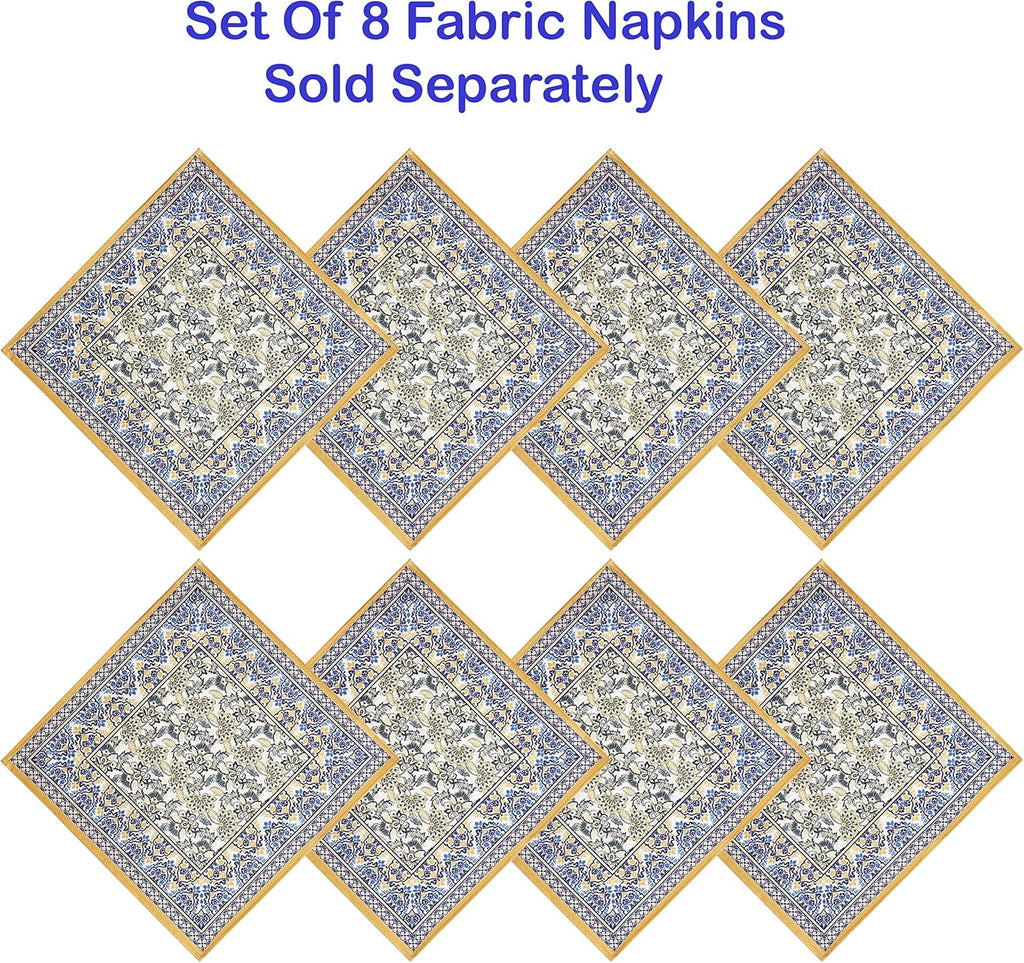Rectangle Fabric Tablecloth, 60 x 84 Inch, Allure Yellow and Blue Floral Bordered Print, Indoor Outd