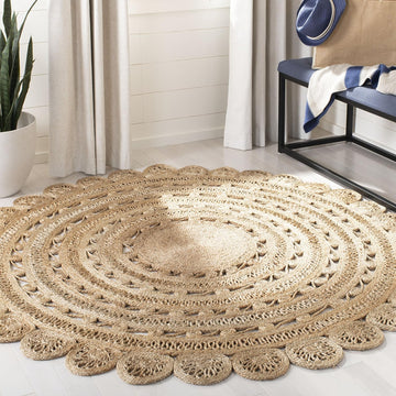 Natural Fiber Collection Area Rug - 8' Round, Natural, Handmade Boho Charm Braided Jute, Ideal for High Traffic Areas
