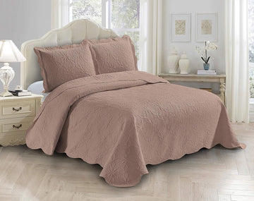 3pc Embossed Coverlet Bedspread Set Oversized Bed Cover Solid Floral Daisy Pattern New # Allis (King/California King