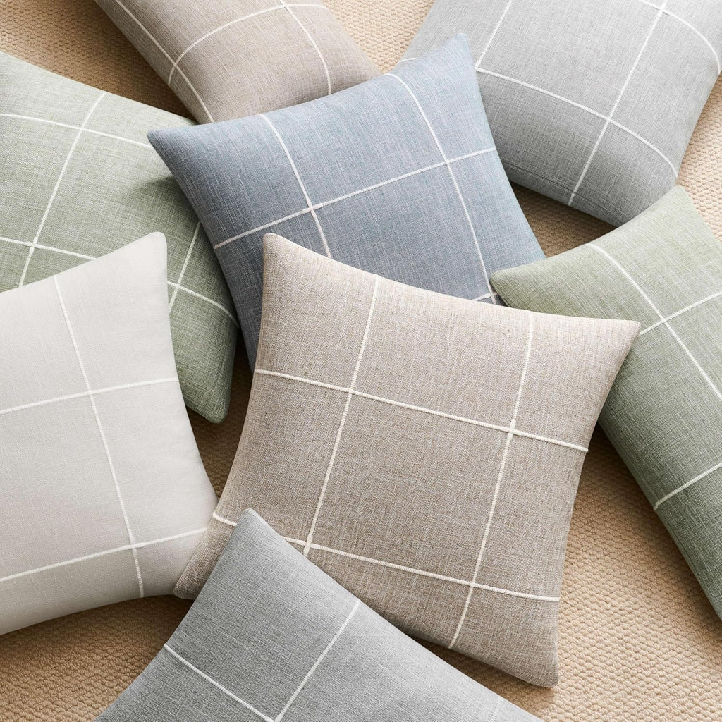 2 Packs Grid Embroidery Throw Pillow Covers, 18x18 Inch Light Sage Green, Farmhouse Linen Decorative Light Green
