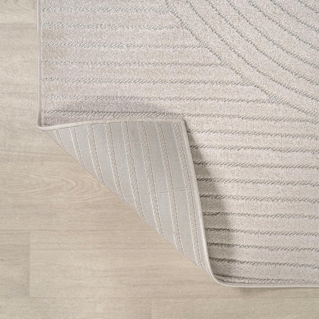 Y Hallie High-Low Curve Ivory/Cream Indoor/Outdoor Area Rug, 8x10, Minimalist, Japandi, Pet Friendly