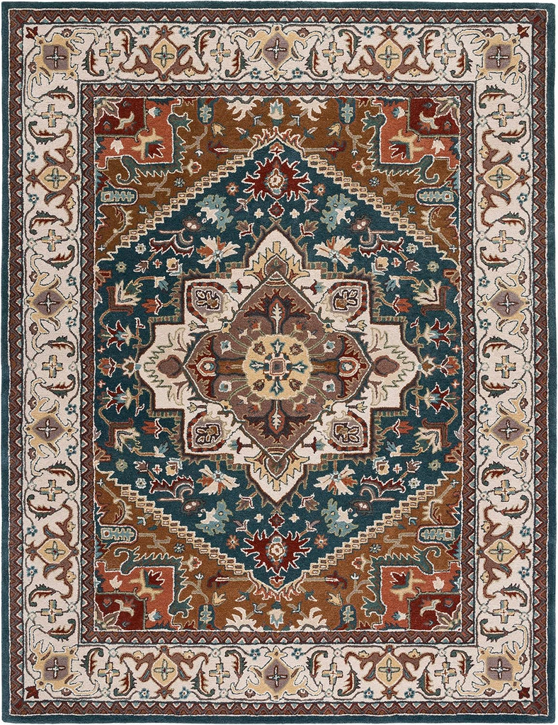 Area Rug 9x12 - Heritage - Large - Dark Green & Brown, Handmade Wool, Traditional Oriental Medallion Design