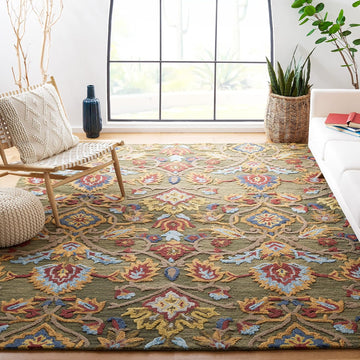 Blossom Collection 10' x 14' Green/Multi BLM402B Handmade Premium Wool Area Rug