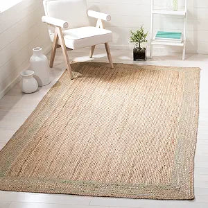 Natural Fiber Collection Area Rug - 9' x 12', Green & Natural, Handmade Border Farmhouse Jute, Ideal for High Traffic