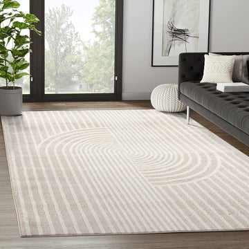 Area Rug for Living Room -Nuevo Beige Arch Pattern Area Rug, Soft and Durable Living Room Rug, Stain and Fade Resistant, Chic Modern Design, Pet & Kid Friendly