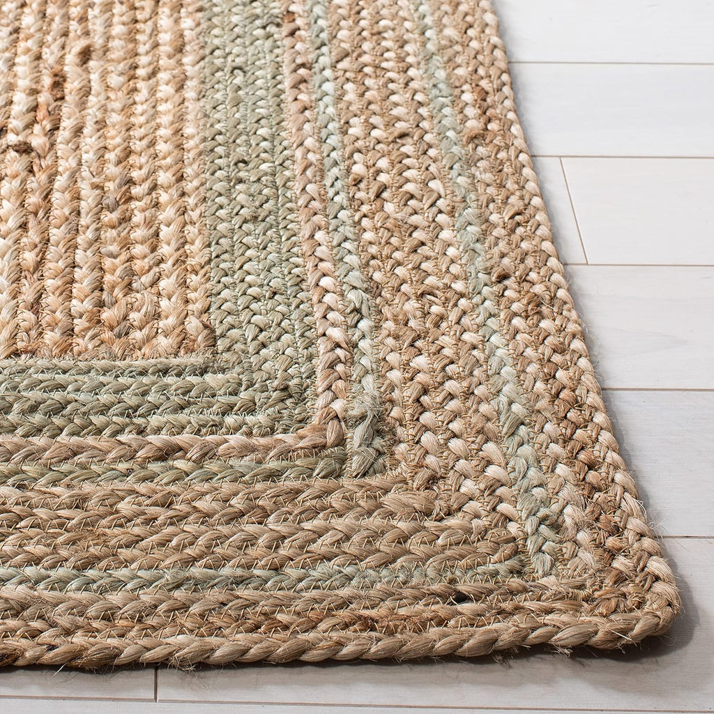 Natural Fiber Area Rug - 9' x 12', Green & Natural, Handmade Border Farmhouse Jute