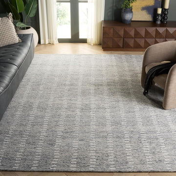 Abstract Collection Area Rug - 9' x 12', Grey & Ivory, Handmade Wool & Chenille, Ideal for The Living Room, Dining