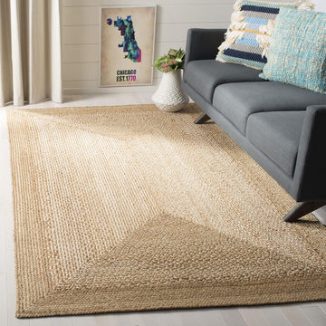Natural Fiber Collection Area Rug - 6' Square, Natural & Ivory, Handmade Farmhouse Boho Coastal Rustic Jute, Ideal