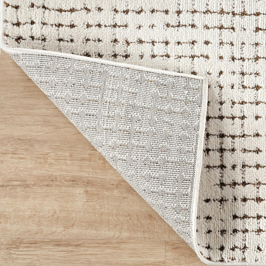 Cream & Brown Area Rug - Oliver Collection - Textured Checkered Pattern - Non-Shedding, Easy to Clean