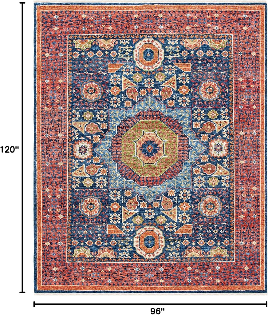 Samarkand 8' x 10' Red/Blue Hand-Knotted Traditional Oriental Medallion Premium Wool Dining Area Rug