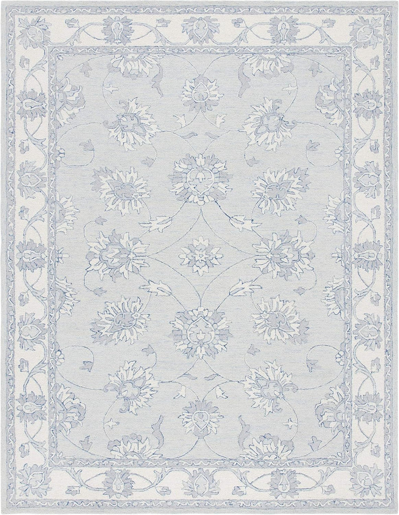 Micro-Loop Area Rug - 9' x 12', Light Blue & Ivory, Handmade Wool