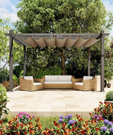 10x13 ft Aluminum Pergola, Outdoor Metal Pergola with Adjustable Canopy