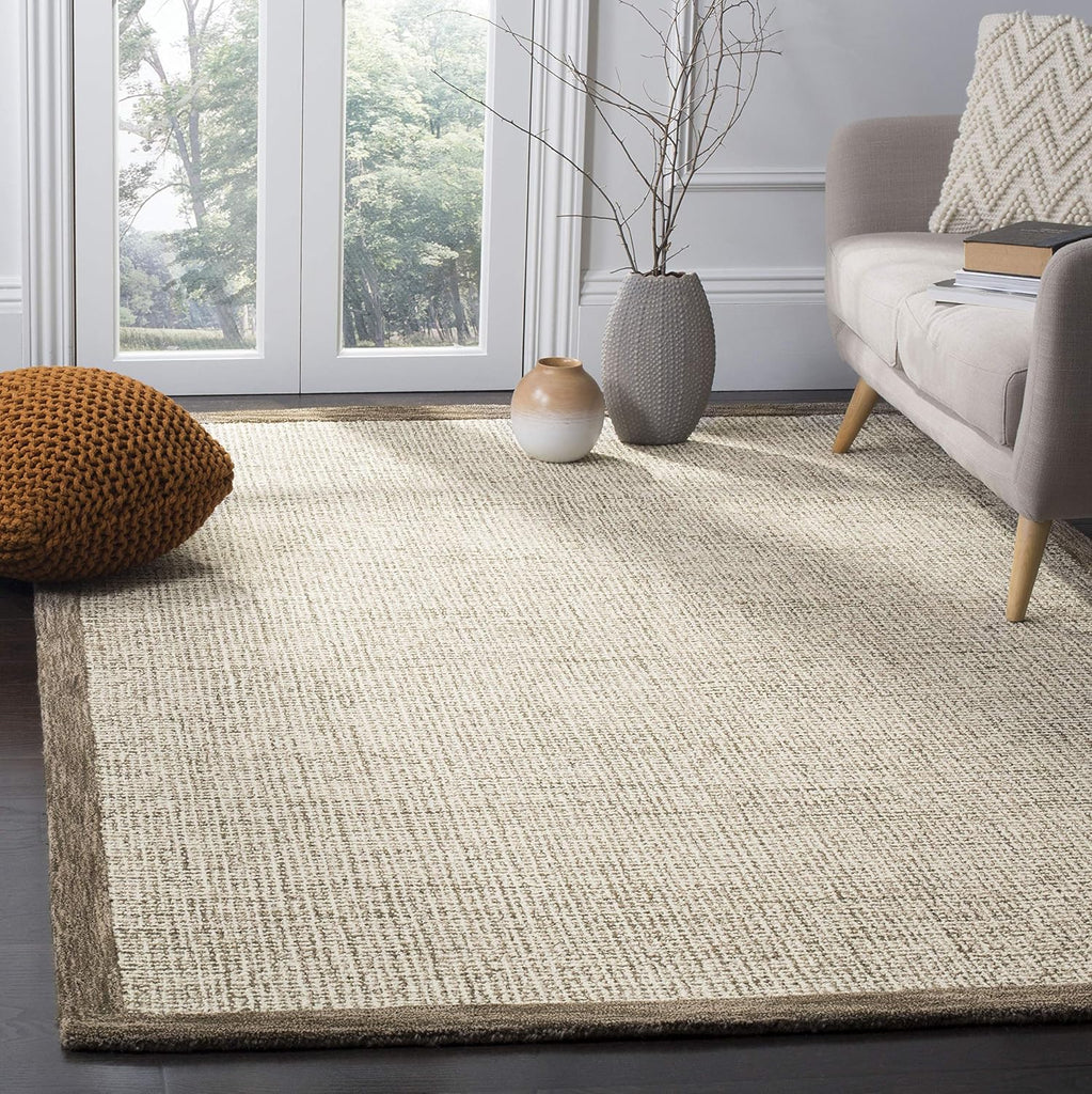Abstract Area Rug - 9' x 12', Brown & Ivory, Handmade Wool
