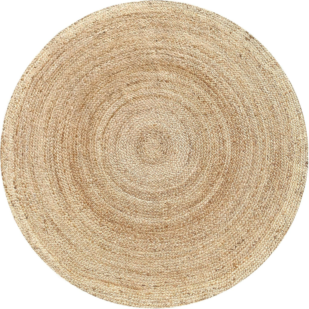 Hand Woven Jute Braided Rug, 6’ Round - Natural, Reversible Boho Entry Area Rugs for Kitchen, Living