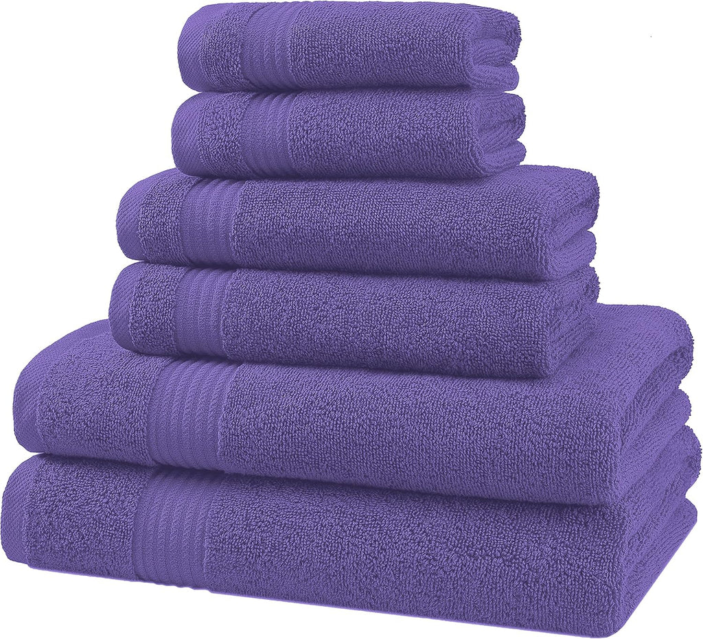 6 Piece Towel Set , 100% Cotton Turkish Bathroom Towels, 2 Bath Towels 2 Hand Towels 2 Washcloths, Purple