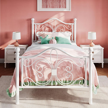 Twin Size Bed Frame for Kids,Metal Bed Frame with Butterfly Pattern Design Headboard & Footboard,No Box Spring