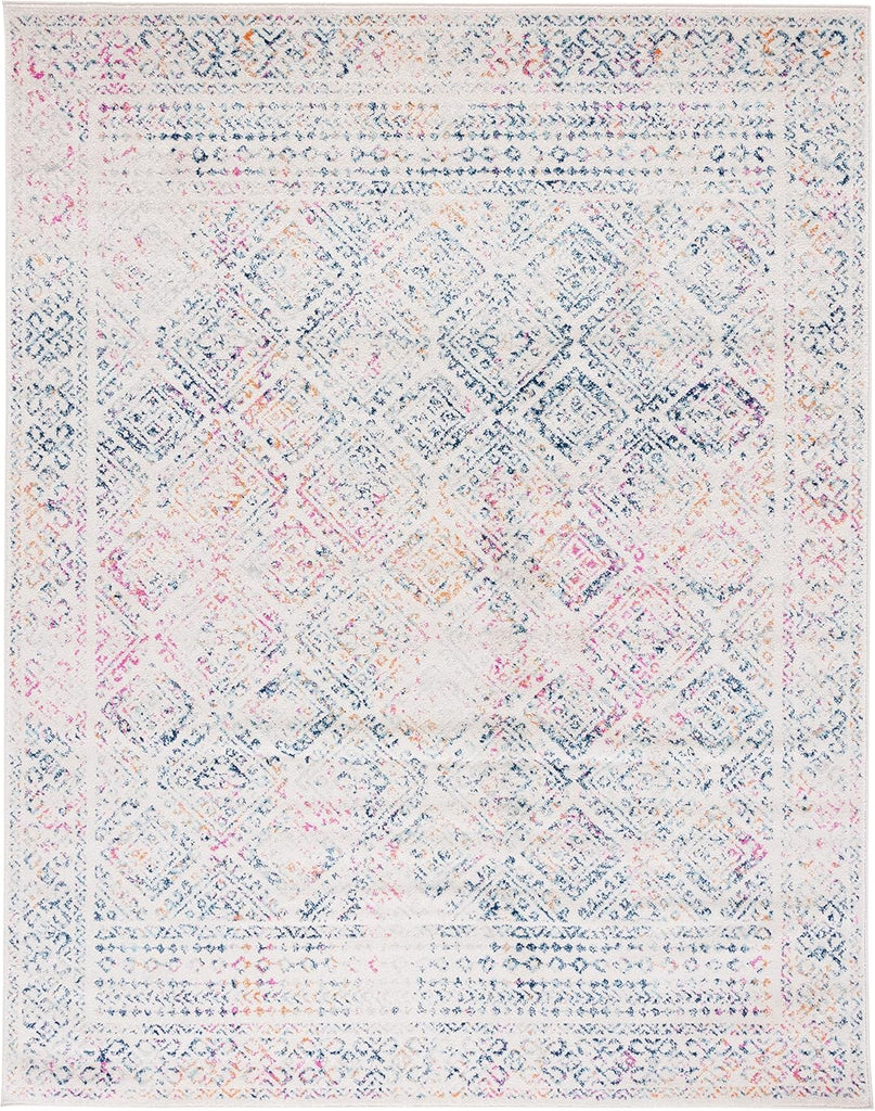 Area Rug 12x15 - Tulum - Large - Ivory & Dark Blue, Moroccan Boho Distressed Design, Non-Shedding & Easy to Clean