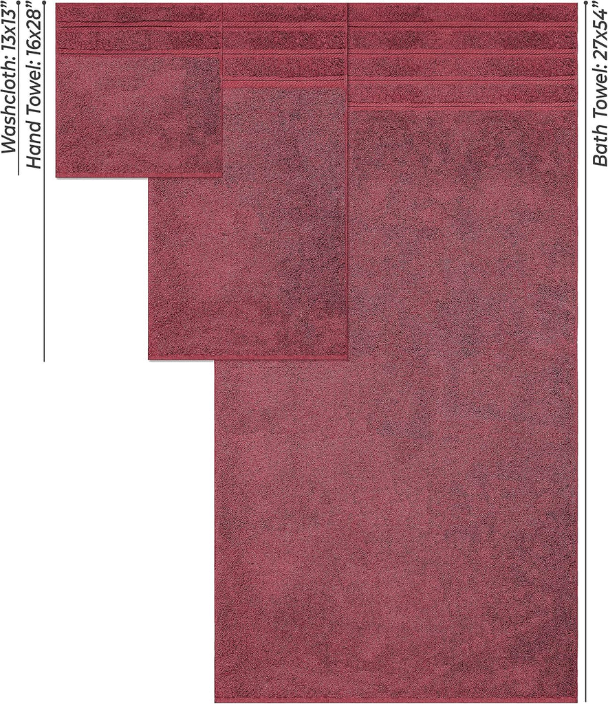 Soft Linen 100% Carde Cotton 6 Piece Towel Set, 590 GSM Heavy Weight Soft Absorbent Turkish Towels , Burgundy Red