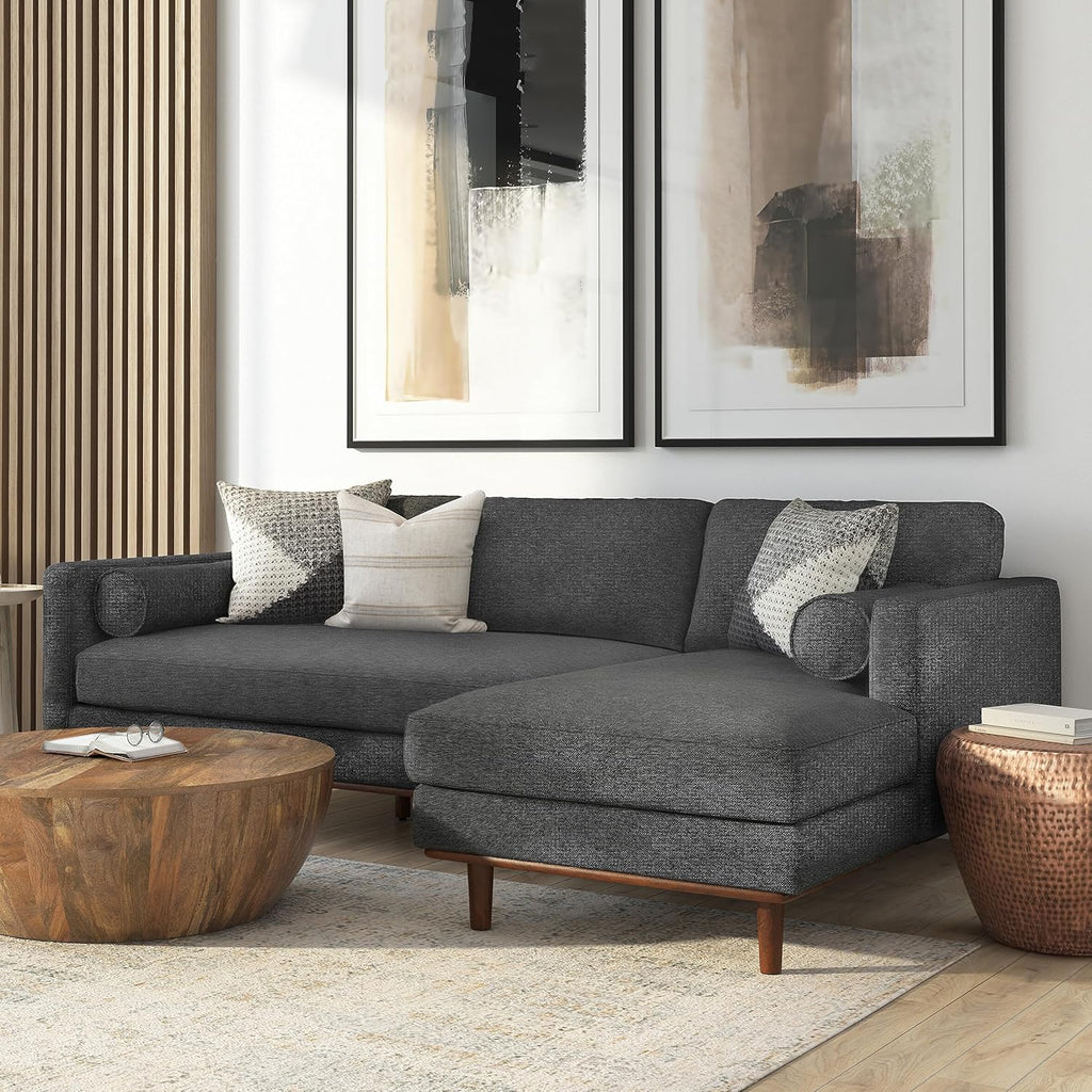Morrison Right Sectional Sofa in Woven-Blend Recycled Polyester Fabric, Charcoal Grey, 102-inches Wide, L-Shaped