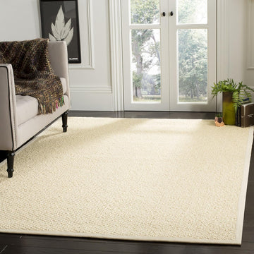 Natural Fiber Collection Area Rug - 6' Square, Cream, Sisal, Woven Design with Border (NF525A)