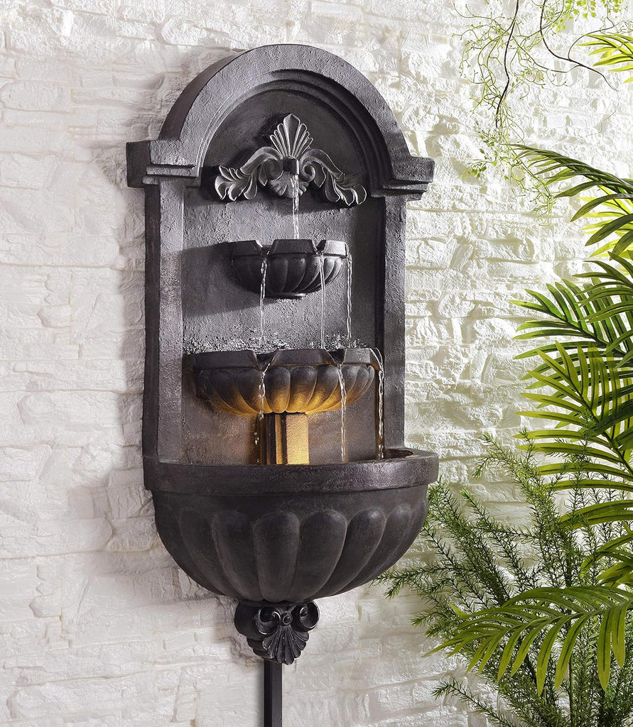 San Pablo Wall Fountain with Bronze Finish, Classic Style, 35" Height, 9" Width, 19.5" Depth