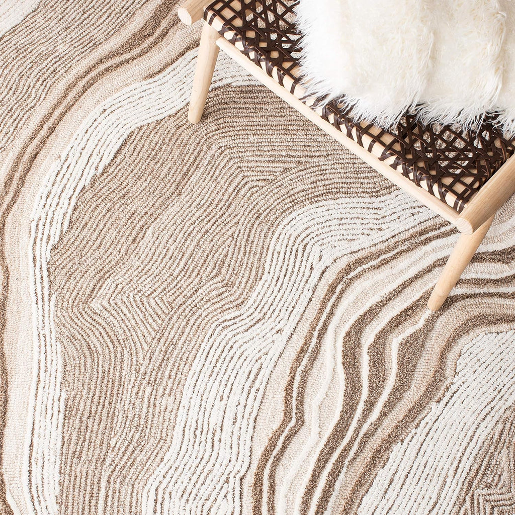 Fifth Avenue Area Rug - 10' x 14', Beige & Ivory, Handmade Mid-Century Modern Abstract New Zealand Wool