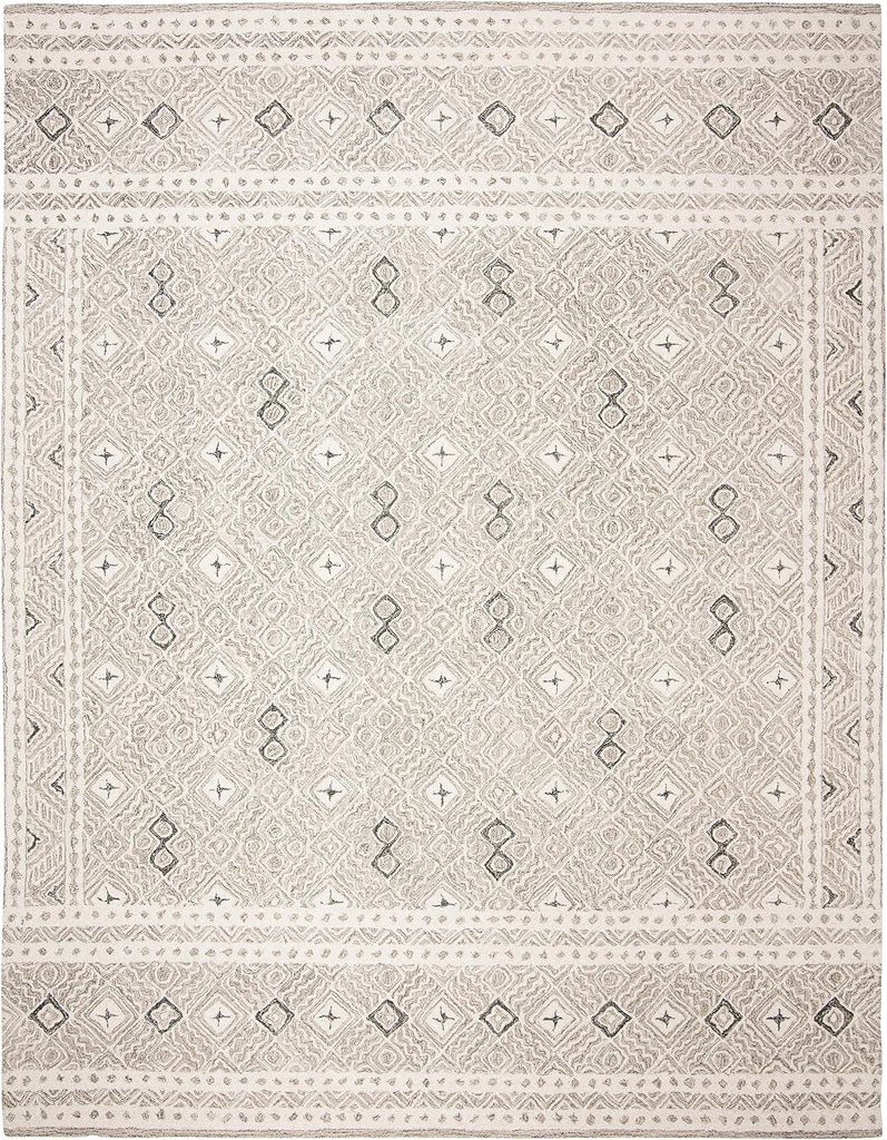 Micro-Loop Area Rug - 10' x 14', Grey & Ivory, Rustic Boho Design, Handmade Wool