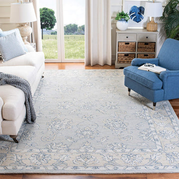 Micro-Loop BlueBeige Handmade Premium Wool Dining Area Rug