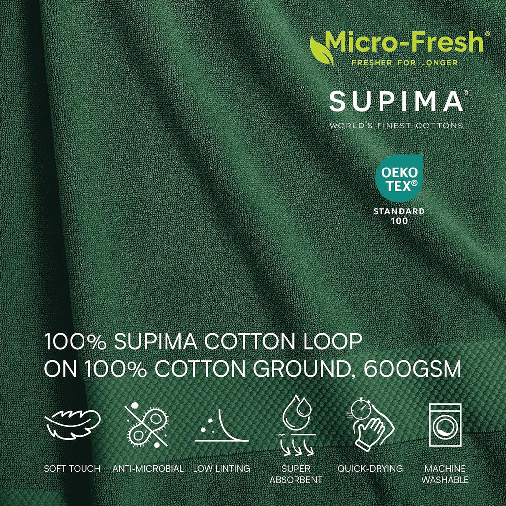 Heritage 100% Supima Cotton Bath Towel, Croc Green, 30" x 54" - Highly Absorbent & Quick Drying, Premium Super Soft
