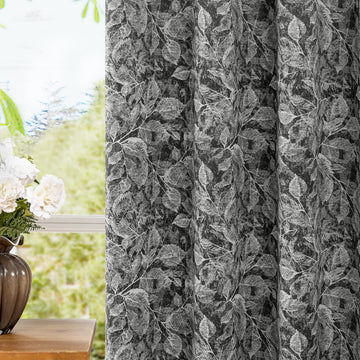 100% Black Blackout Floral Curtains 96 Inches Long 2 Panels
