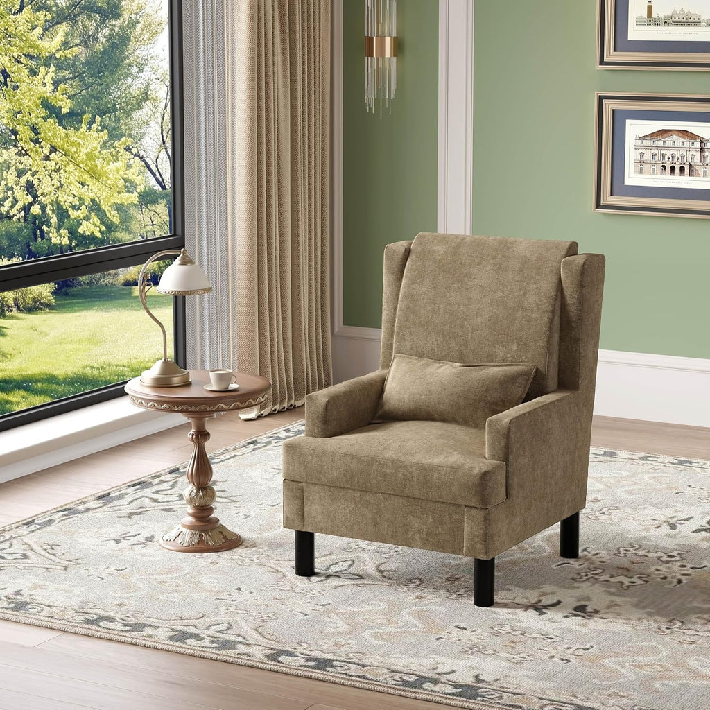 Wingback Accent Chair , Mid-Century Modern Reading Chair , Modern Chenille Upholstered Comfy Armchair with High Back