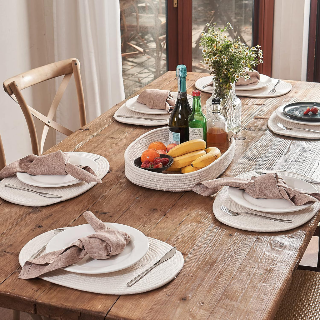 Oval Cotton Rope Placemat Set (7, Warm Ivory)
