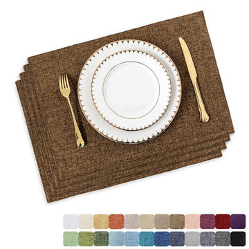 Cloth Placemats Set of 4 Heat Resistant Dining Table Place Mats Linen Kitchen Table Mats, Brown