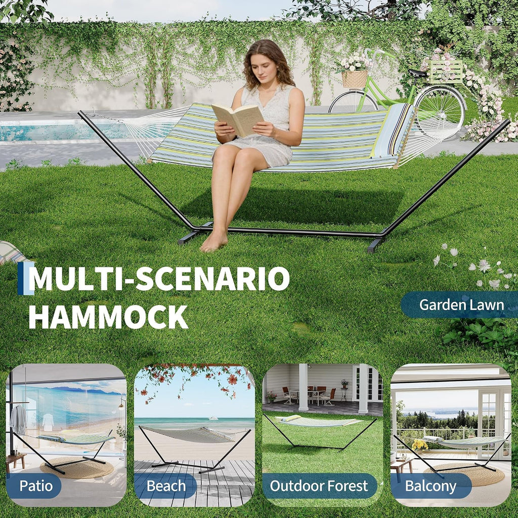 With Stand for Outside,2 Person Hammock with Heavy-Duty Steel Stand,Soft Fabric,450 LBS Capacity,Carrying Bag,Indoor