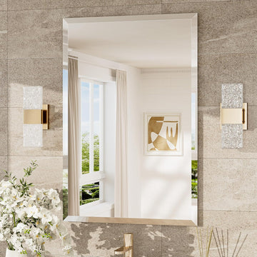 24x36 Beveled Wall Mirror Decorative, Bathroom Vanity Mirrored with 1" Beveled Edge, Shatterproof Modern Frameless