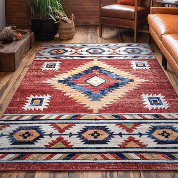 Tulsa Lea Crimson Traditional Southwestern Tribal Area Rug