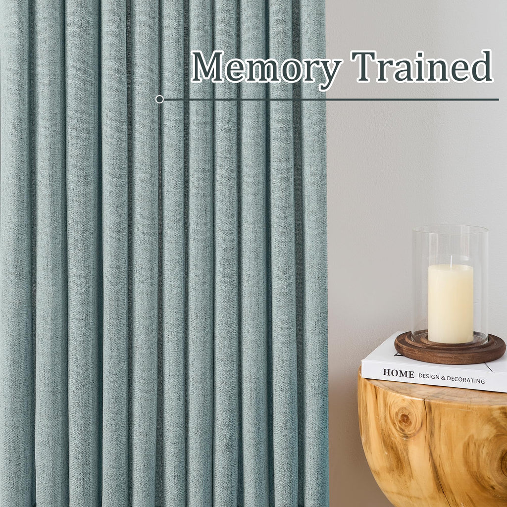 Light Blue Linen Pinch Pleat Curtains 96 Inch Long 42x96 2 Pack