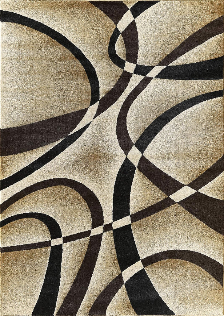 Modern Area Rug 5x7 Beige Swirls Carpet Bedroom Living Room Contemporary Dining Accent Sevilla Collection 4816A (Brown)
